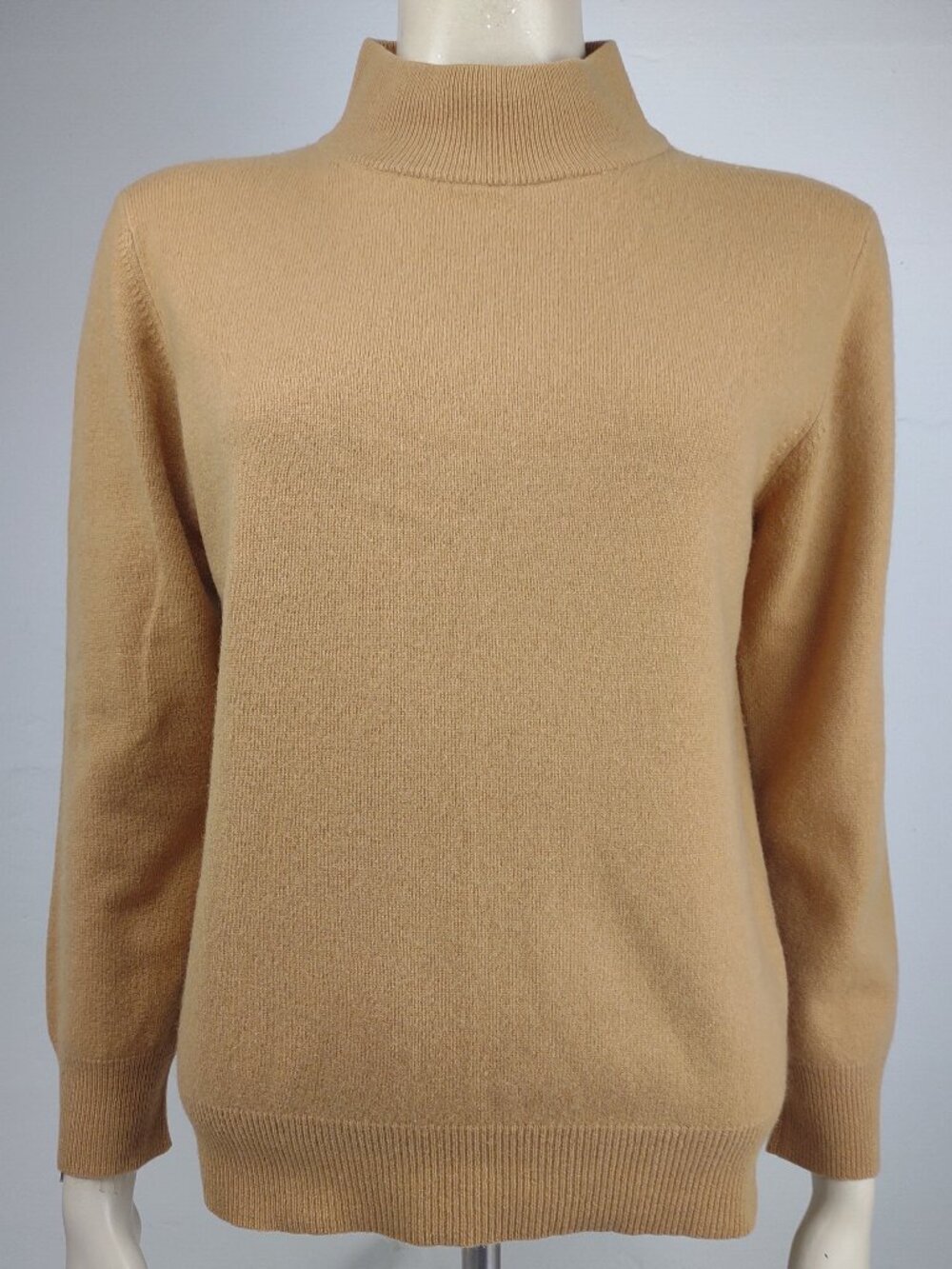 Preston & York tan light brown 100% Cashmere mock neck sweater ladies Small
